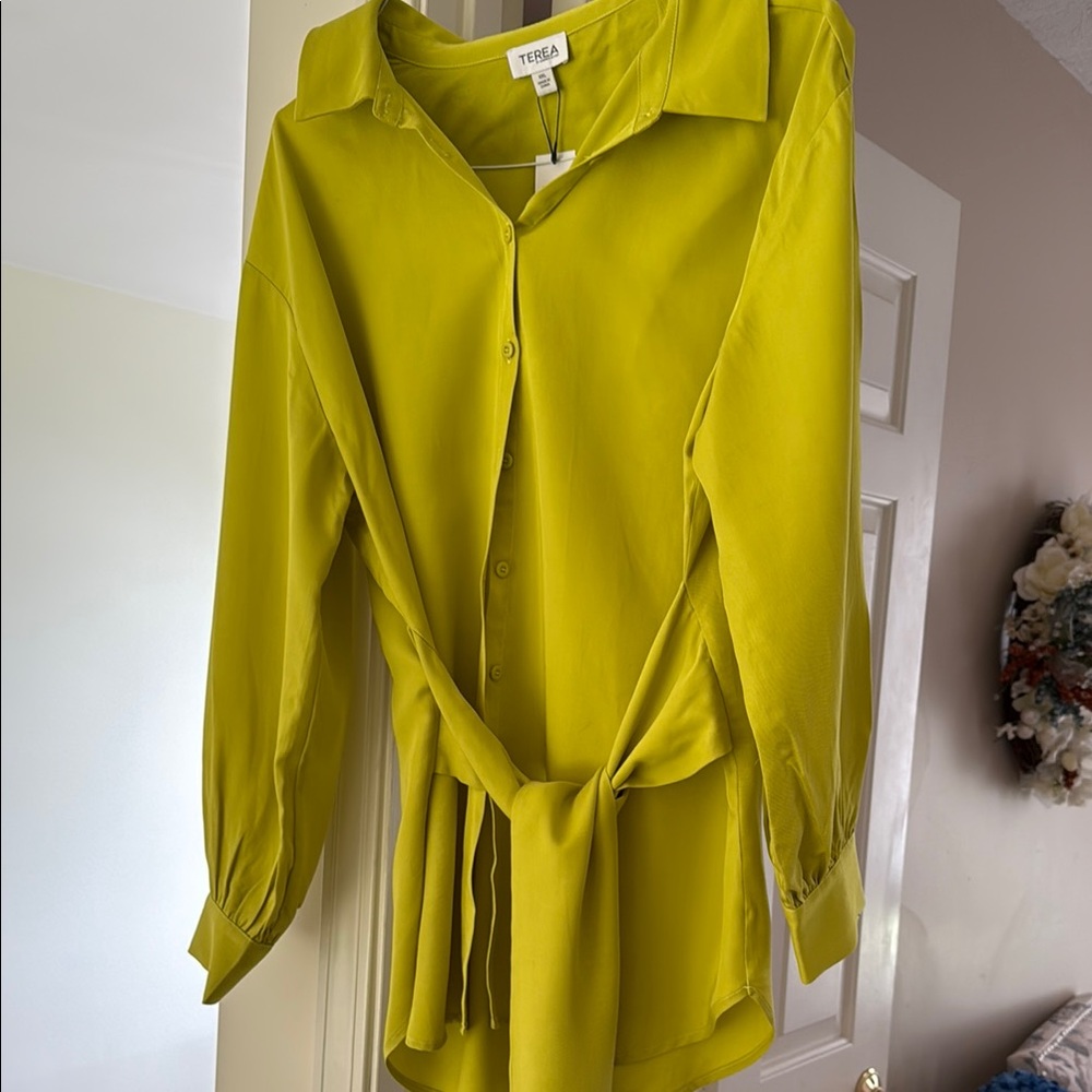 Tessa Lime Green Button-Up Blouse